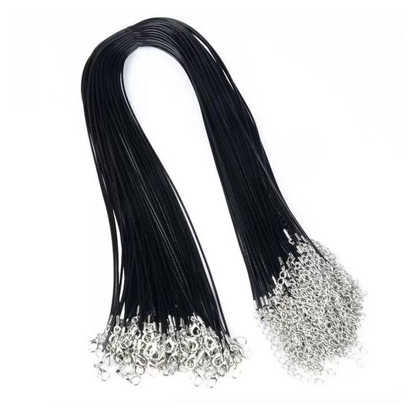 100 Teile/los 1,5 MM 2 MM Schwarz Wachs Leder Schlange Halskette Schnur Schnur Seil Draht Kette Für DIY schmuck Machen 45-80 cm