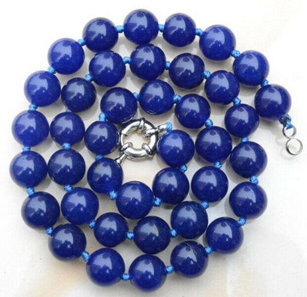 Catene 10mm Collana di perle di pietre preziose rotonde in giada blu zaffiro naturale 18 
