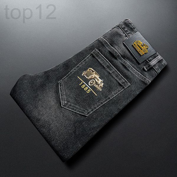 

men's jeans designer 2022 high end men's jeans new print slim elastic straight tube youth trend middle waist pants erp9, Blue