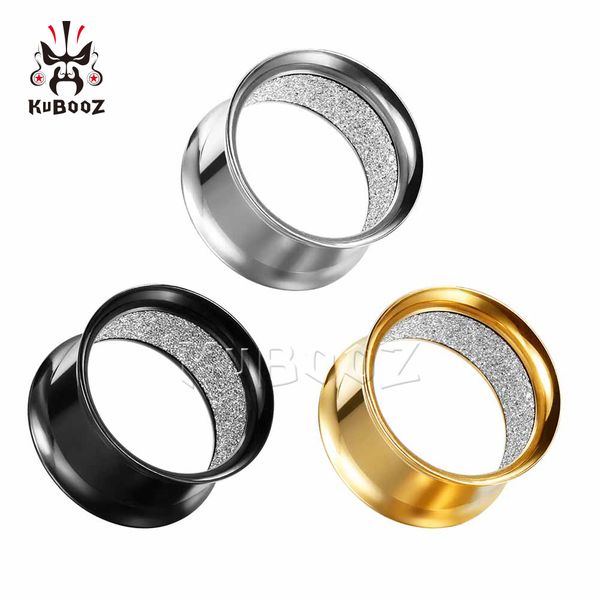 

kubooz stainless steel inlaid frosted ear plugs tunnels earring piercing gauges body jewelry stretchers expanders wholesale 8mm to 25mm 48pc, Silver