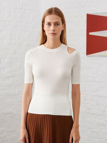 

motf premium wool-mix cut out knit 40lf#, White;black