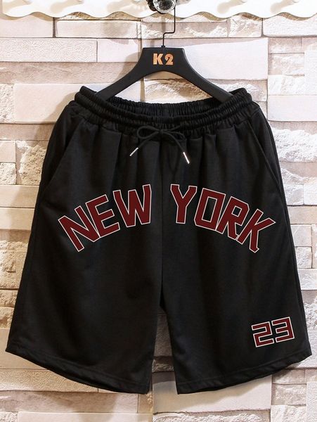 

men letter graphic drawstring waist shorts 49ak#, White;black