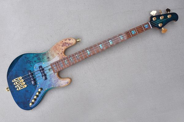 

factory 4 strings electric bass guitar roasted maple bird eye fretboard ash body burl maple veneer customized