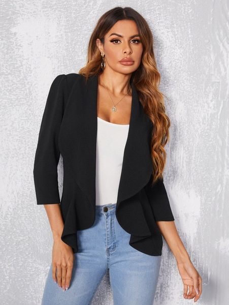 

solid open front blazer h69y#, White