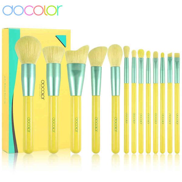 Docolor Limon Makyaj Fırçaları Set 13pcs Profesyonel Temel Göz Gölgeleri Karıştan Yüz Pudrası Kapatıcılar Allık Makyaj 220514