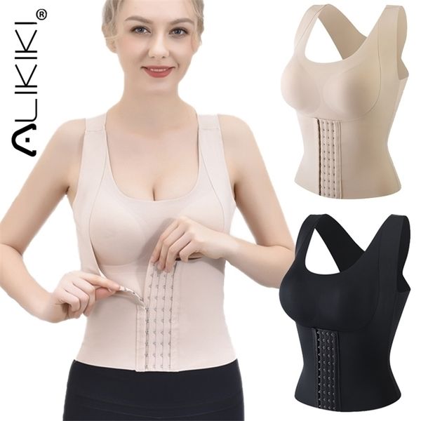 Frauen Shapewear Gepolsterte Bauch-steuer Tank Top Korsett Abnehmen Leibchen Mantel Body Shaper BH Haltung Korrektor Kompression Weste 220702