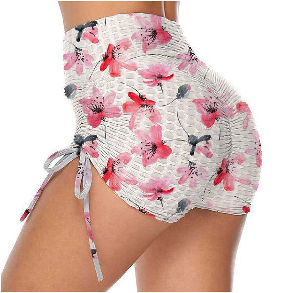 

yoga pants for women hip lift high waist print wrinkled sweatpants shorts amb7, White;red