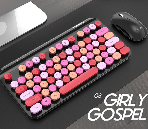 

wi8 computer notebook keyboard mouse combos set game home office special film small portable wireless mixed color lipstick round keycap fash