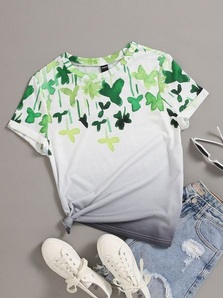 

clover print ombre tee p83j#, White