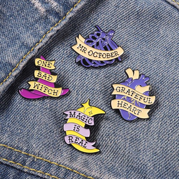 

cartoon moon heart letter series brooch european witch hat breastbone corsage badges cowboy sweater clothes enamel lapel pins accessories, Gray
