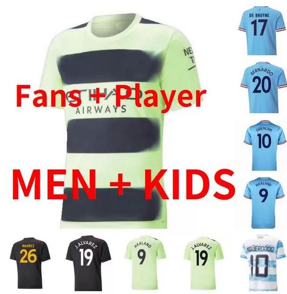 

fans player mancnester haaland soccer jerseys de bruyne foden 22 23 grealish city mans cities mahrez rodrigo alvarez 2022 2023 football shir, Black