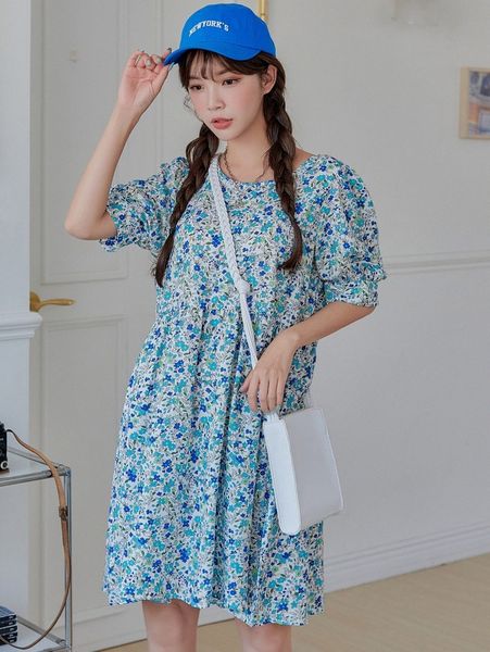 

dazy puff sleeve ditsy floral smock dress u6lx#, Black;gray