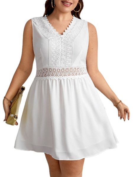 

plus guipure lace panel dress 47na#, Black