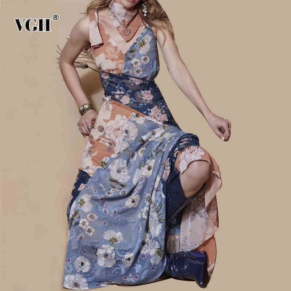 

floral print women dress v neck high waist off shoulder sleeveless irregular mid female dresses summer fashion clothes 210507, Black;gray