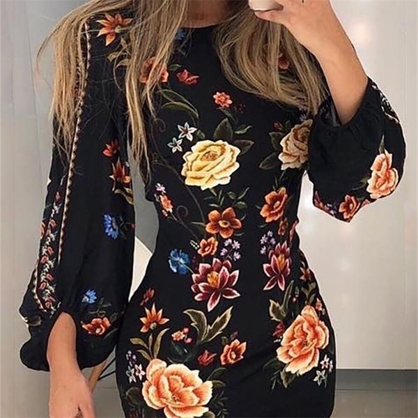 

elegant fashion women slim fit leisure casual bodycon mini dress female cutout back bishop sleeve floral dress t200106, White;black