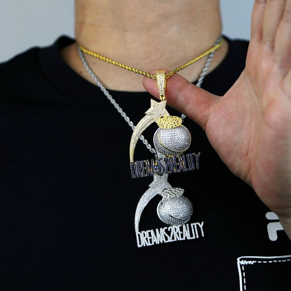 Iced Out Hip Hop Rock Letter Meteor Ball Ciondolo con collana a catena cubana per donna Uomo Collane Gioielli Drop Ship