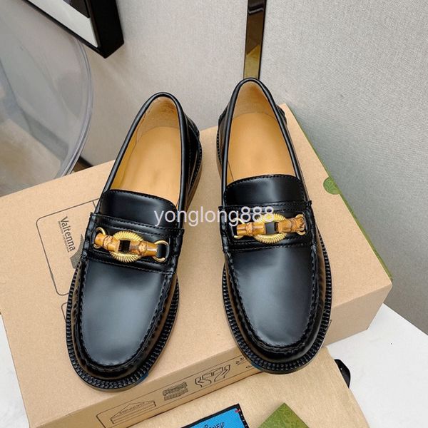 

dress shoes versatile flat sole single shoes cowhide bamboo section horse rank buckle lefu british style small leather, Black