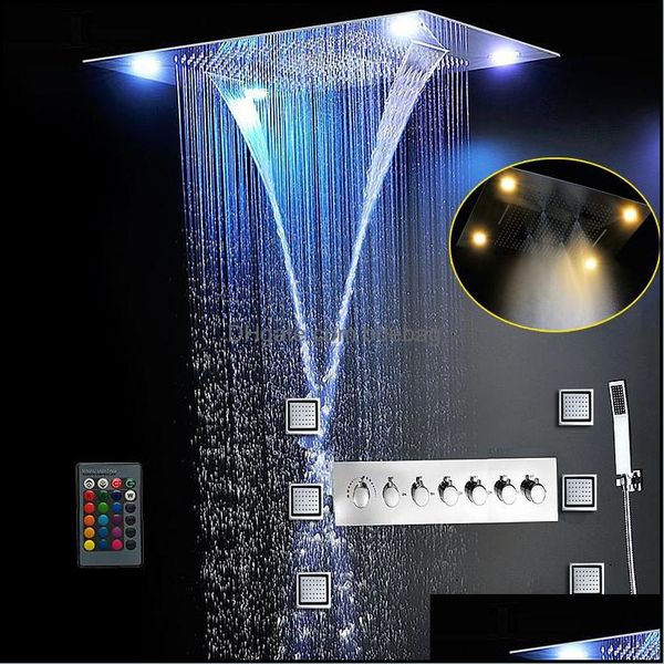 Set doccia più completo 6 funzioni Lussuoso sistema da bagno Grande cascata Doppia pioggia Misty Soffione doccia a soffitto nascosto Mas Drop Delivery 20