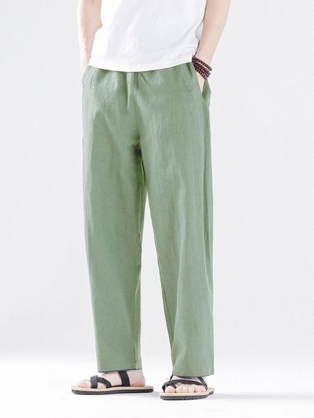 

men solid slant pocket straight leg pants i4is#, Black