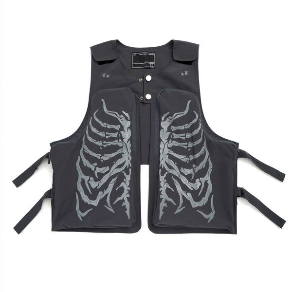 

skeleton printing tooling vest men's street tide brand sleeveless wind high trend sleeveless jacket, Black;white