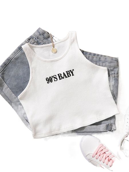 

letter graphic ribbed knit tank v0hh#, White