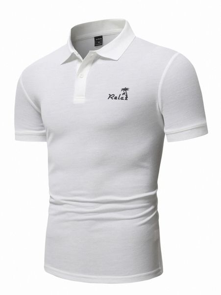 

men palm tree & letter graphic polo shirt r0p7#, White;black