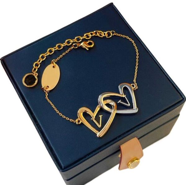 

r jewelry bracelets women charm bracelets 18k gold and silver heart bracelet lady wedding jewellery accessories luxurious valentine's d, Golden;silver