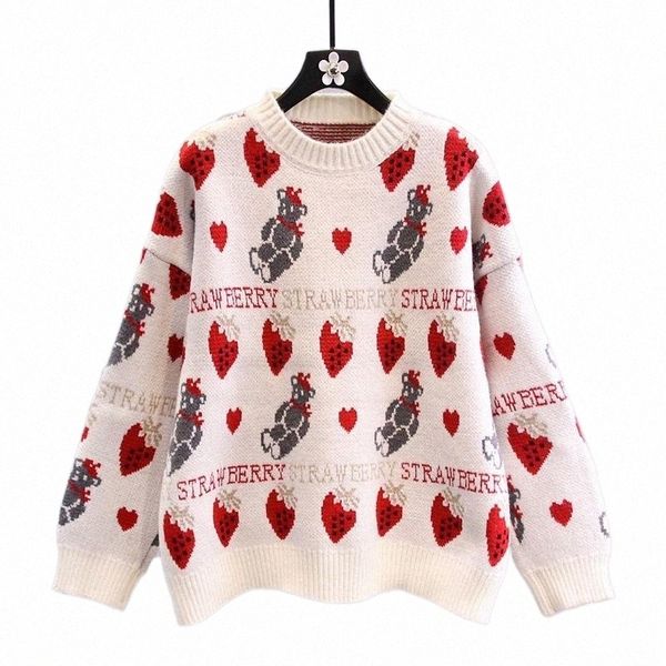 

women's sweaters japanese cartoon bear knitted women sweater 2021 autumn winter preppy style pullovers vintage korean sueter mujer 28s3, White;black