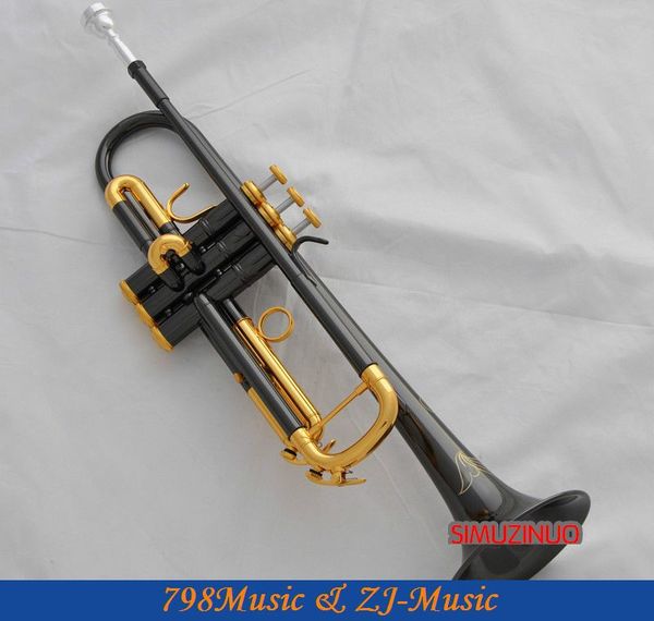

black nickel gold plated trumpet bb key engraving bell horn with case