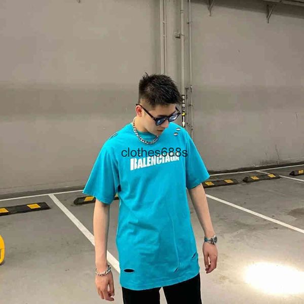 

fashion t shirts balencaigas's'sdesigner men's sweaters hoodies summer pop barista ice crack hole short sleeve couple loose t, White;black