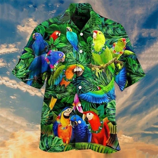 Animal Parrot Print Patchwork Fashion Men Hawaiian Camise