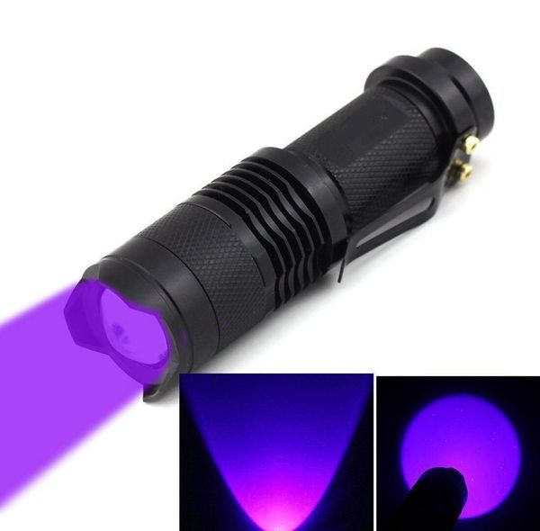Mini torcia UV portatile Spotlight Torch sk68 365nm 395nm Ultraviolet 5W Zoomable Money Detector Maschera fluorescente Rileva lampadina