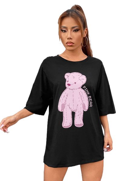 

bear & letter graphic drop shoulder tee r0j7#, White