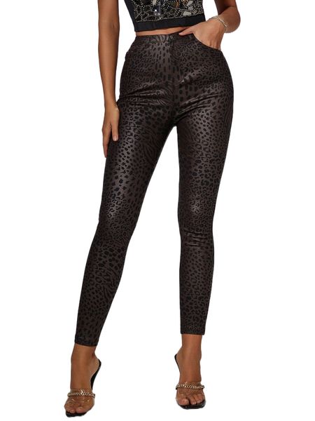 

apperloth a high waist leopard print patent skinny pants t5rq#, Black;white