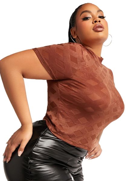 

sxy plus mock neck geo pattern i03j#, Black