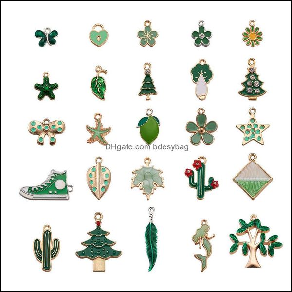 Charms Risultati dei gioielli Componenti 50 Pz / set Smalto Verde Frutta mista Fiori animali Foglia Albero di Natale Lega Pendan Dh81T