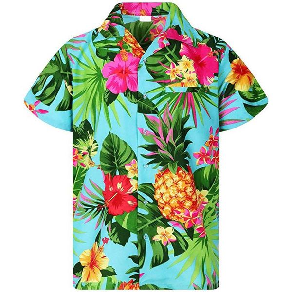 Damen-Blusen, Hemden, flippiges Damen-Hawaii-Hemd, Vordertasche, Blätter, Blumen, Ananas-Druck, Damen-Oberteile und Sommer-Oberteile für Frauen