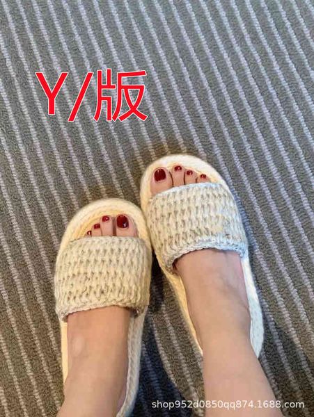 

slippers xiaoxiang woven hemp rope thick bottom slotted slippers female heightening flat knitted fairy celebrity wind wearing, Black