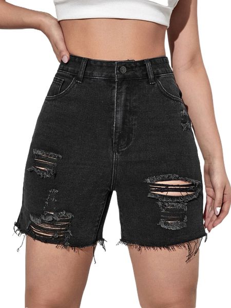 

ripped raw hem denim shorts m9y6#, White;black