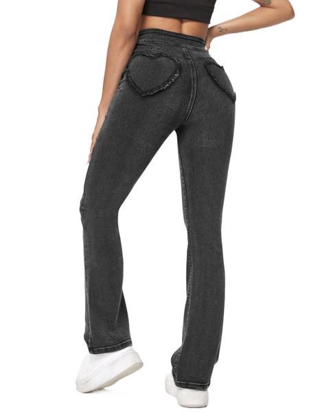 

heart form pocket asymmetric waist jeans g9ns#, Blue