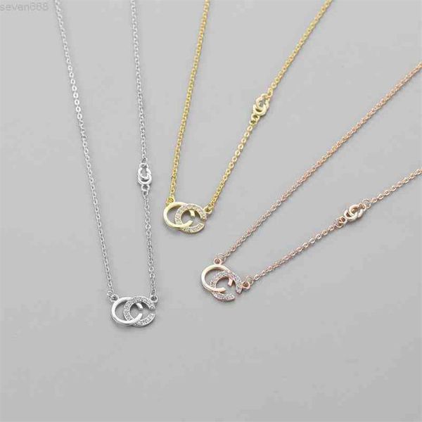 

love necklace womens pendant double letter necklaces flash diamond gold letters pendants simple party jewelry three colors availab2457, Silver