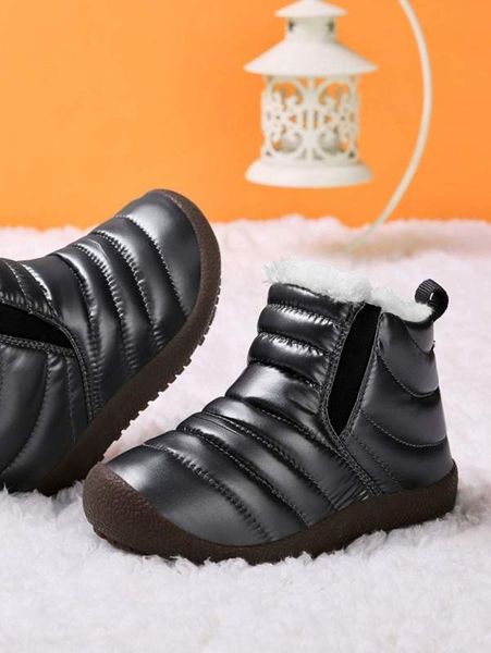 

girls minimalist textured plush inside boots she, Black;grey