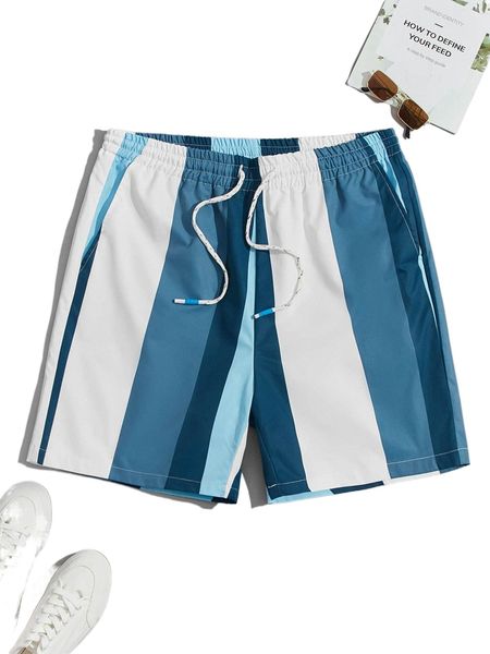 

men colorblock drawstring waist shorts l3tb#, White;black