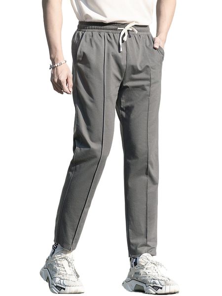 

men press crease drawstring waist sweatpants q9uy#, Black