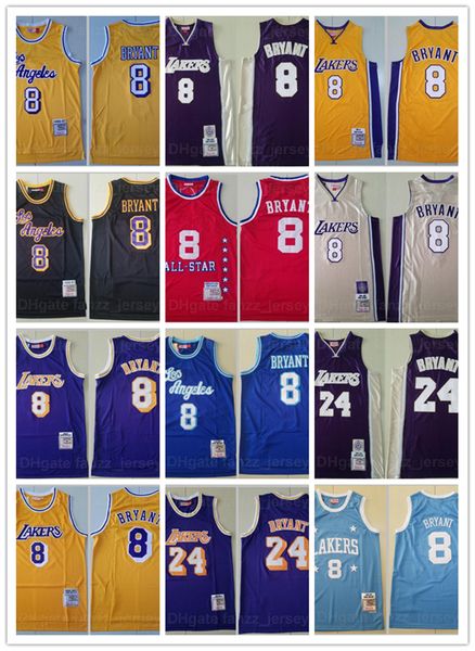 

2022vintage mitchell and ness 8 bean the black mamba basketball jersey 2001 2002 1996 1997 1999 stitched yellow blue purple retro men big te, Black;red