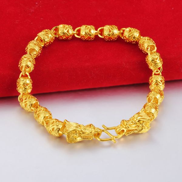 

fashion beads chain women men bracelet 18k yellow gold filled classic men's jewelry 8mm wide, Black