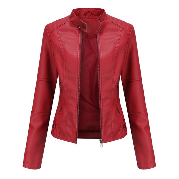 

leather jacket women autumn spring women's moto biker zipper jacket red black apricot coffee coat ladies outerwear brown