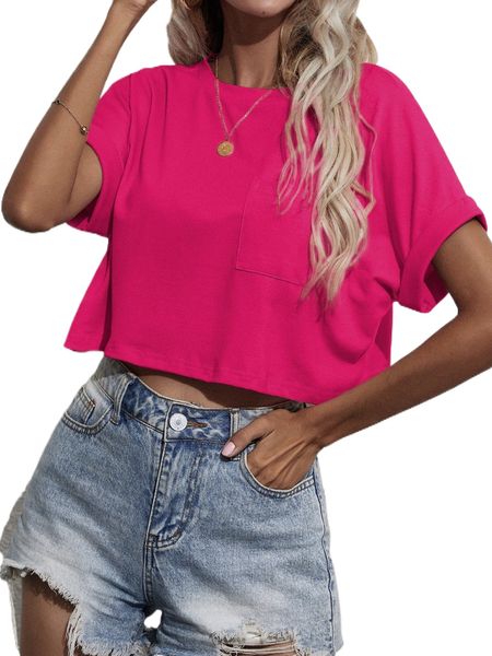 

batwing sleeve pocket patched crop tee b8bl#, White