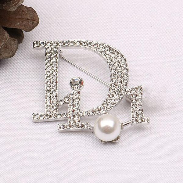 

famous brand designer fashion pins, brooches double letter gold silver multicolor pearl women rhinestone brooch suit pin fashion jew, Gray