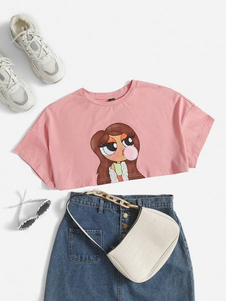 

x tay mills drop shoulder figure graphic crop tee p3ip#, White